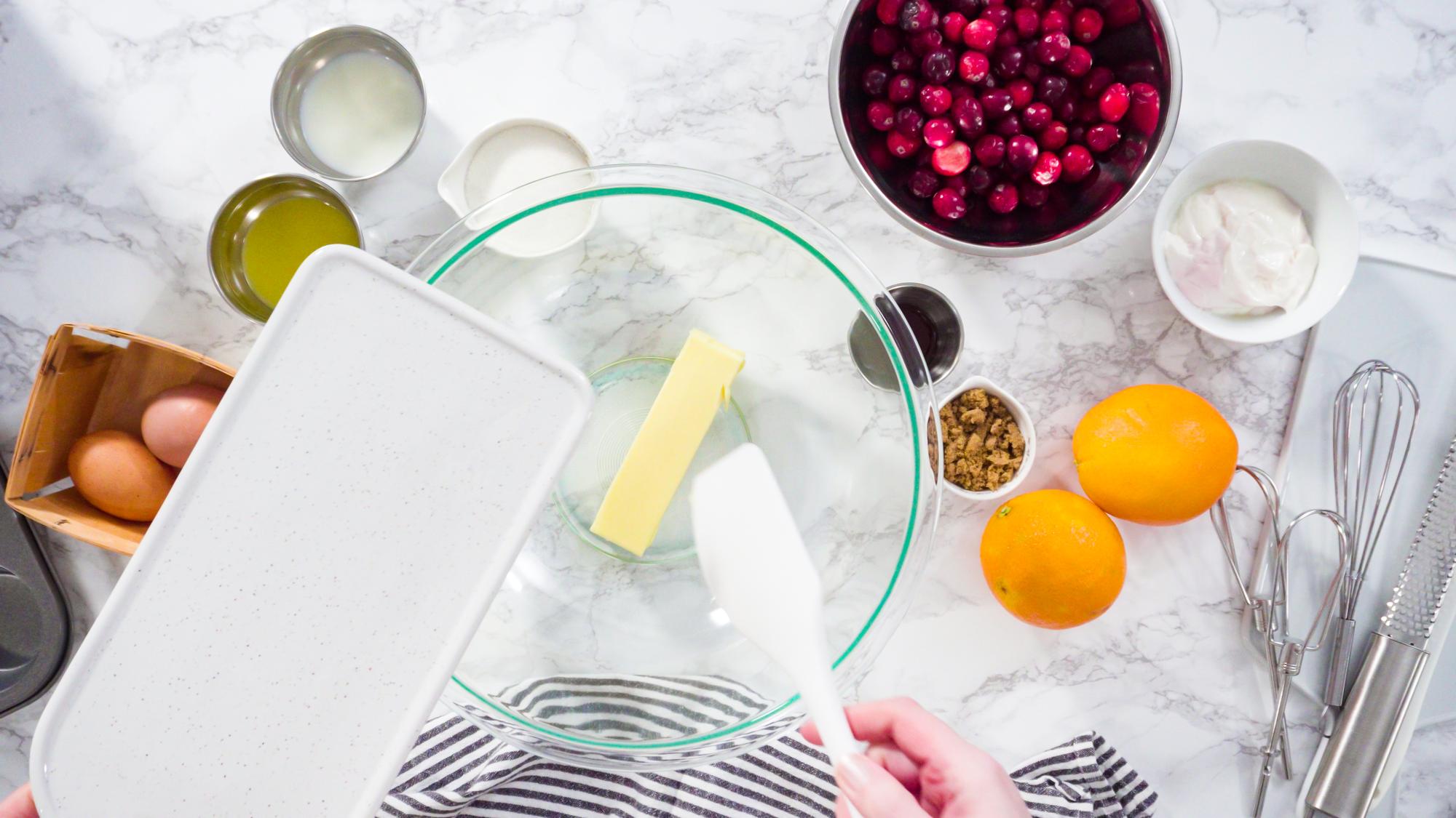 Kitchen workspace with utensils and ingredients